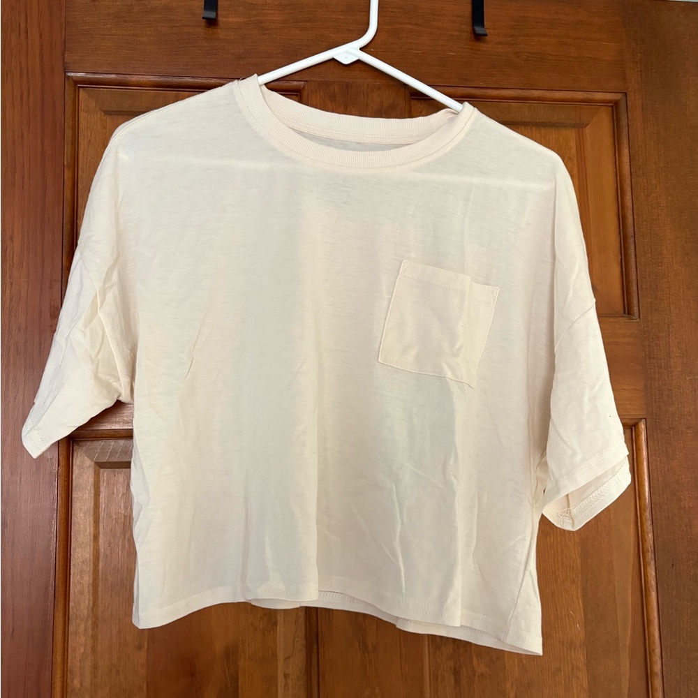 SO Cream Cotton Blend Cropped T-Shirt